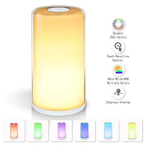 Litake Lámpara Mesilla de Noche, LED Lámpara de Mesa Táctil Regulable Sensible Al Tacto Luz de Noche Blanca Cálida con 256 RGB Color-Cambiante y Función de Memoria para Bebé Niños Dormitorio y Salón