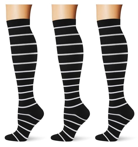 Image of (3 pairs) Compression Socks 20-30 mmHg Long Knee High Socks for Women Men Support Athletic Travel Daily Wear