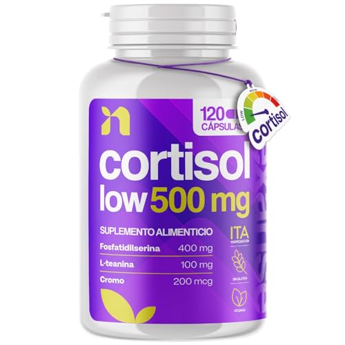 Cortisol Low 500mg | 120 Cápsulas con Fosfatidilserina 400mg, L Teanina 100mg y Cromo Picolinato | Complemento para el Cortisol y Bienestar Mental | 4 Meses | Fabricado en Italia