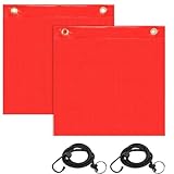 2 Stück Rote Warnflagge 30x30cm, Rote Fahne überlänge mit 100cm Gummiseil Kupferschnallen Flagge für Auto Wohnwagen Anhänger überhängende Lasten Warntafel