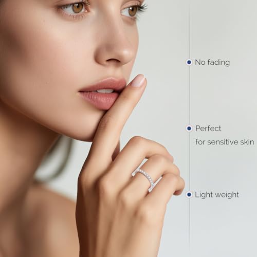 14K White Gold 2mm Eternity Rings for Women, Simulated Diamond Wedding Bands for Anniversary Size 72