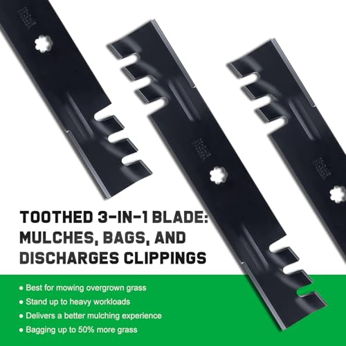 Image of Grasscool D140 Blades for GY20852 E140 LA145 D160 S170 E170 E160 Z355e D155 Z255 LA130 Deck Lawn Mower(Toothed Mulching)