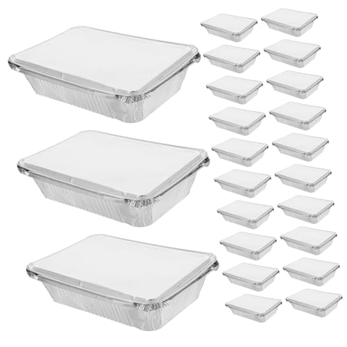 GLEAVI 25 Pezzi Teglie in Alluminio Usa e Getta con Coperchio Contenitori Rettangolari Resistenti al Caldo e Freddo da Vaschette per Forno Bbq Cottura Trasporto e Conservazione Alimentare