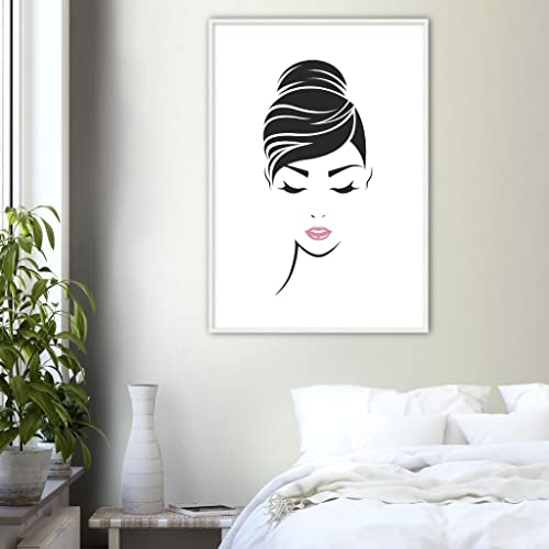 Décoration murale féminine Beauté douce grand tableau de maître encadré blanc