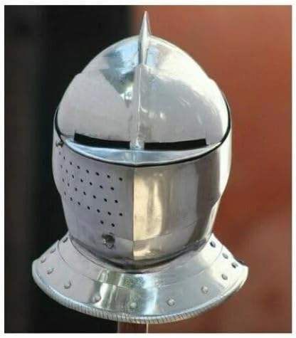 Medieval Combat Close Helmet, Silver Steel, Standard Size, Museum Quality Construction, Thracian Roman Style, Adult Historical Reenactment, Halloween Costume Display