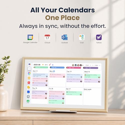 Winnovo 15.6-Inch Smart Digital Calendar & Photo Frame for Family, Wall Planner with Light Wood Frame, Auto-Sync to Apple, Google & Outlook, Touchscreen Display with Chore Chart, To-Do Lists & Meal Planner, No Subscription — view 2