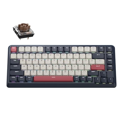 Keychron KJ1 Low Profile Wireless Mechanical Keyboard, 2.4 GHz Bluetooth QMK 75% Layout RGB, Hot-swappable Brown Switch Compatible with Mac Windows Linux, 2000mAh Fast Charge for Gaming - Dark Blue