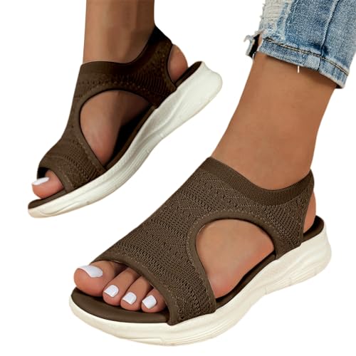 Damen Sandaletten Bequem, Orthopädische Sandalen Damen Sommer Breite Füße Hausschuhe Schlappen Slides Offene Schuhe mit Fussbett Bequem Sommerschuhe Sport Barfuss Pantoletten Plateau Slipper