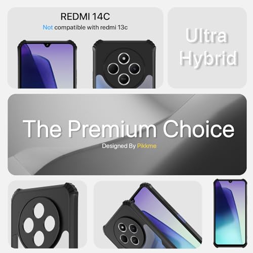 Image of Pikkme Crystal Clear Transparent Back Cover | Ultra Hyrbid | Full Camera Protection | Raised Edge | Bumper Case for Redmi A4 5G / Redmi 14C 5G / Poco C75 5G (Black)