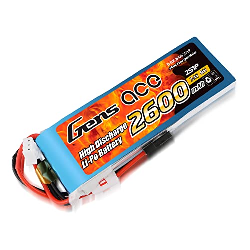 Gens ace 2S lipo Akku 2600mAh 7.4V 2S1P RC Lipo Battery mit Futaba-3P Stecker,für Modellbau RC Heli Bootsfahrzeug FPV Auto Hubschrauber Flugzeug Cover