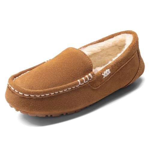 DREAM PAIRS Women's Fuzzy House Slippers Cozy Faux Fur Micro Suede Moccasins Slip on Loafer Shoes for Indoor and Outdoor,Size 7,Chesnut,AUZY-01