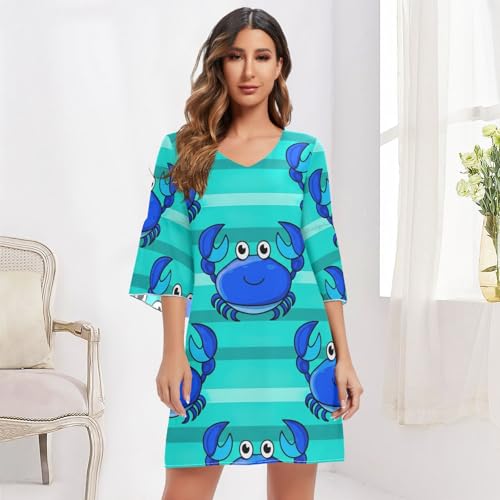 Robe de plage col en V bleu crabe masquant les imperfections - 6