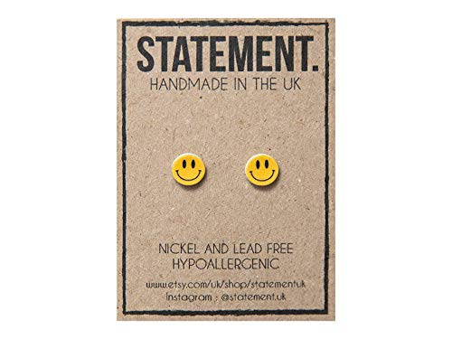 Yellow and Black Smiley Face Cartoon Stud Earrings - 1 pair (925 Sterling Silver)