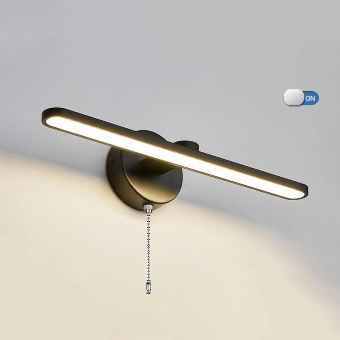 Modern Black Bathroom Vanity Light with Pull Chain Linear LED Vanity Light Over Mirror Contemporary Vanity Lighting Bar Bathroom Wall Light - Neutral Light 4000K