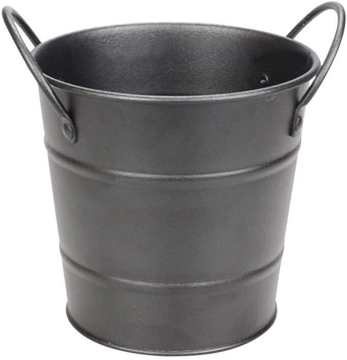 Mini Ice Bucket Two Handles Portable Black Metal Ice Container French Fries Buckets Pails for Bar Home Party
