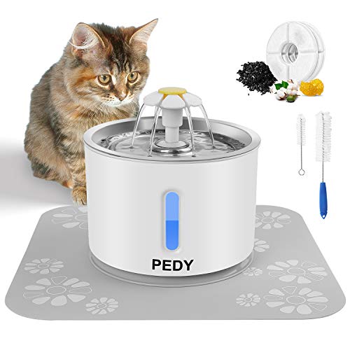 pedy Cat Water Fountain Stainless Steel, Automatic Pet Fountain with LED Light Switch