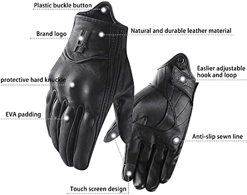 Harssidanzar Motorcycle Gloves For Men,Leather Touch Screen Riding Driving Gloves GM028,Black, Size XXL