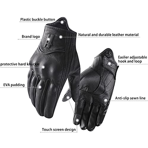 Harssidanzar Motorcycle Gloves For Men,Leather Touch Screen Riding Driving Gloves GM028,Black, Size XXL