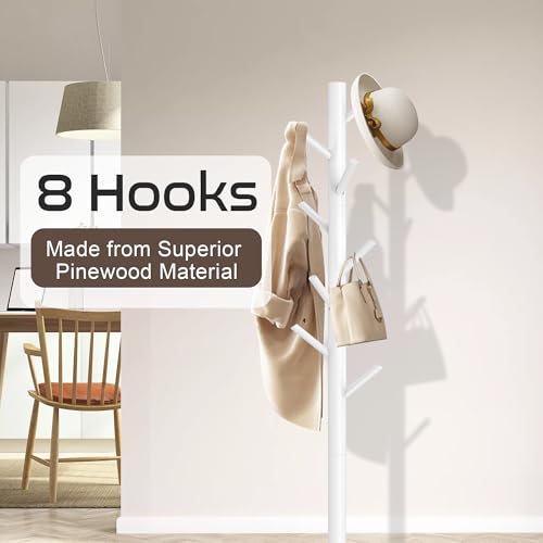 image for Aliphon Wooden Coat Rack Stand, Freestanding Coat Rack with 8 Hooks, 3