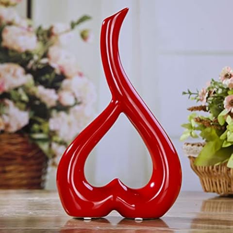 IMIKEYA Red Heart Shaped Ceramic Vase,Unusual Vases,Red Ornament for Living Room,Bedroom,Home Cover