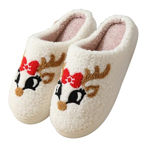 Christmas Slippers for Women Soft Plush Fuzzy Cozy House Slippers Holiday Indoor Bedroom Fluffy Warm Fleece Slipper Non Slip Plush Warm Couple House Shoes