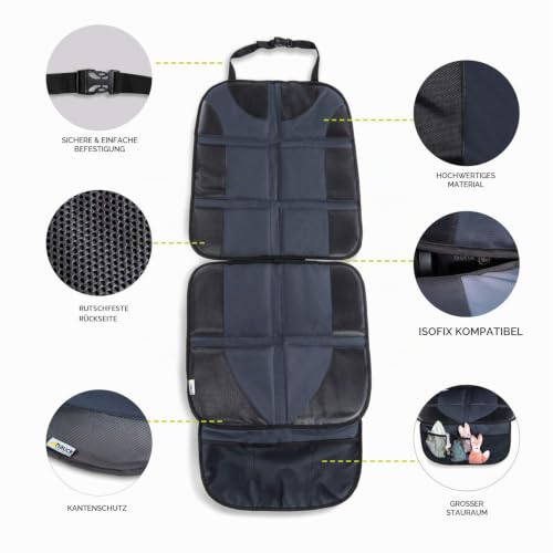 hauck Sit on Me Deluxe, Schwarz - Universal Kindersitzunterlage Autositzschoner 120 x 46 cm, Isofix Geeignet, Wasserabweisend, Sitzschutz Sitzschoner Auto Kindersitz mit Netztaschen