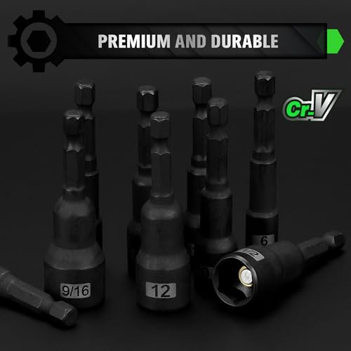 Image of Magnetic Nut Driver Set, 20-Piece Metric & SAE 1 /4 inch Hex Shank, Drill Socket Set, Impact Driver Bit Sets, Magnetic Bit Holder with Aluminum Alloy Snap Clip, 65mm Long Hex Bits, Quick Change Tool