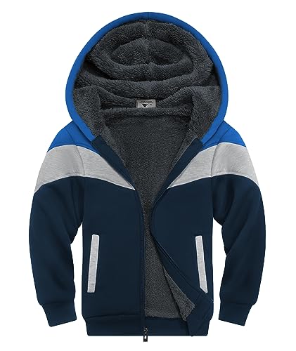 Image of SWISSWELL Boys Fleece Jacket Long Sleeve Sherpa Lined Zip Up Hoodies Soft Warm Sweatshirt Outerwear for Kids 6-15 Years