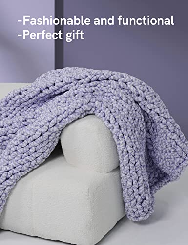 YnM Weighted Blanket, Handmade Chunky Knitted Design, Soft and Cozy, Temperature Regulating and Breathable, Machine Washable Throw for Sleep or Home Decor (Purple Fancy Yarn, 60x80 Inch, 15lbs)