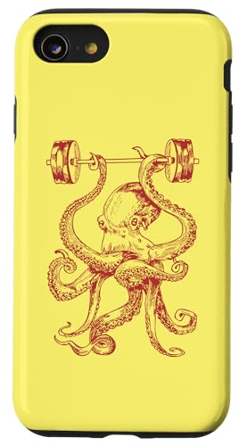 タコ ウェイトリフティング バーベル 面白い フィットネス ジム ワークアウト スマホケース iPhone SE (2020) / 7 / 8 用