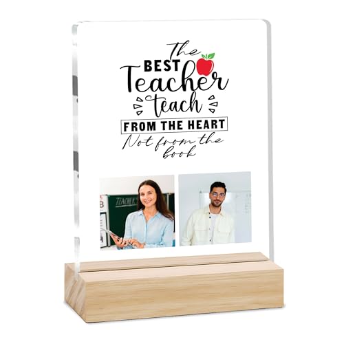 Image of Giftplease Best Teacher Plaque | Personalized Photo Frame with Wooden Stand | Appreciation Gift for Teachers | Teacher's Day Retirement Farewell Gift (Custom Photo & Text CTH 04