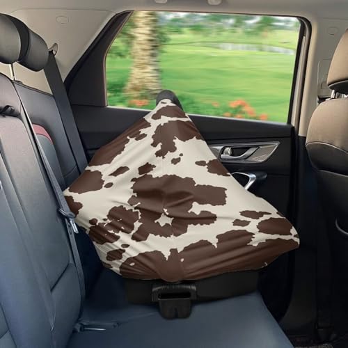 Image of Wanyint Brown Cow Nursing Cover Carseat Canopy Cover Adorable Animal Fur Print Car Seat Covers for Babies Girls Boys Breathable Nursing Cover for Boys Girls
