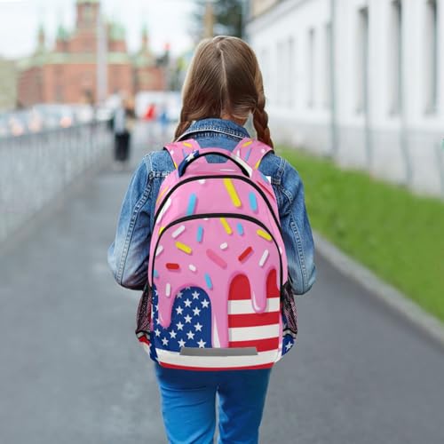 Image of Ice Cream Drips Usa Flag Backpacks with Chest Strap,Lightweight Bookbags 17 Inch, Casual Daypack Bags