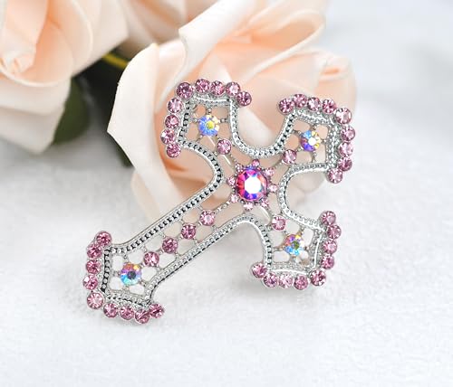 Image of Gyn&Joy Sparkle Crystal Rhinestones Holy Cross Brooch Pin Jewelry For Women Men