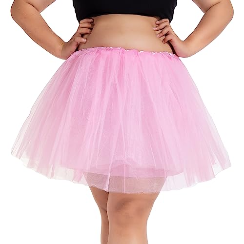 PLIKSUVER Falda Tul Mujer Tutu Falda Elástico Tul 4 Capas Disfraces de Ballet Bail Tutus Niña para Halloween Fiesta Costume Carnaval Bailarina (Rosa)