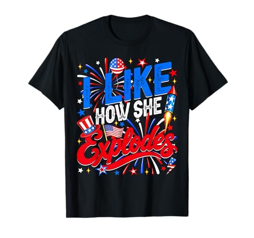 4th of July I Like How She Explodes Couple Matching He Bangs T-Shirt