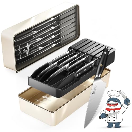 MAD SHARK 8 Piece In-Drawer Kitchen Knife Block Set with Storage Box