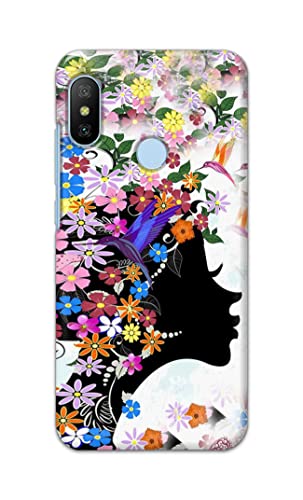 Image of Printed Hard Back Cover Case for Mi A2 Back Cover (Floral Hairstyle Girl) -1803