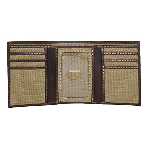 Lucky Brand Men's Trifold Wallet Id Window Card Slots Organization Durable Stylish, Canvas/Leather-Khaki, Tri-Fold3