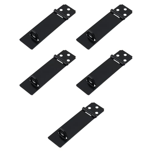 WDONAY Door Locks Hasp Latch, 4 Inch Iron Padlock Latch Lock Clasp Hardware with Screws Black for Gate Door (5 Pcs, 4")