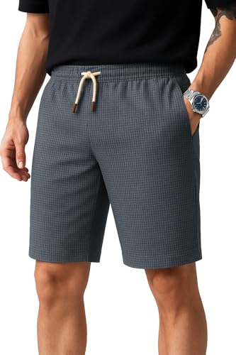 Image of Vogaan Men's Casual Slim Fit Shorts | Stylish Knee-Length Shorts with Elastic Waist | Summer Wear Short with Side Pockets for Gym Travel & Outdoor