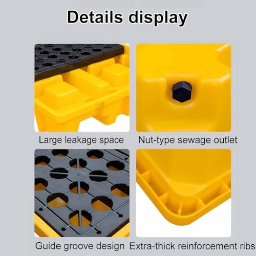 XBTGS Piattaforma industriale impilabile di contenimento delle fuoriuscite con uscita modulare, vassoio per tamburo dell'olio durevole per la sicurezza sul posto di lavoro, giallo-128x68x17cm, giallo