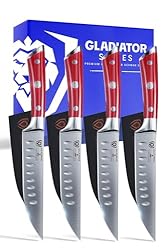 Set of 4 steak knives with red handle and knife covers