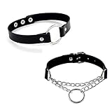 Goth Soft PU Leather Love Heart Choker Collar Necklace Set Adjustable Gothic Punk Rock for Women Girl Party Sexy Cosplay Jewelry (Black O Ring)