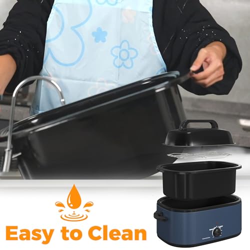 Image of 22 Quart Roaster Oven with Viewing Self-Basting Lid, Large Electric Turkey Roaster Oven with Defrost & Warm Function, Adjustable Temperature, Removable Pan & Rack, Stainless Steel, Blue