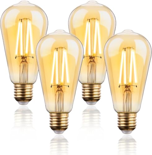 FLSNT Dimmable Vintage Ampoule LED E27, ST64 Rétro LED Edison Filament Lampe Décorative, 7W(équivalent 60W), 2700K Blanc Chaud, 700LM, Verre ambré, Lot de 4