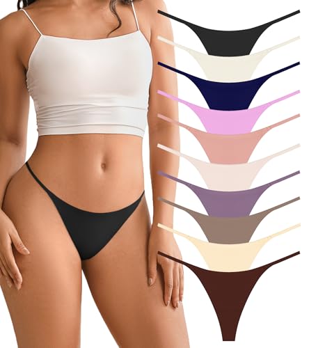 Image of DEANGELMON Seamless G-string Thongs for Women - No Show Thong Underwear Low Rise Stretch Panties Workout Pack