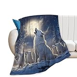 Snow Wolf Moon Night Blanket - Soft, Warm Fleece Plush Blanket for Bed, Sofa, Couch - 40'x50' - Kids, Girls, Boys, Women, Wolf Lovers