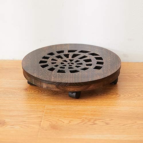 SINOBEST Wood Plant Caddy, Heavy Duty Rolling Planter Dolly with Rotating Casters, Movable Flower Pot Stand, Round Plant Rack with Wheels (12 Inch)