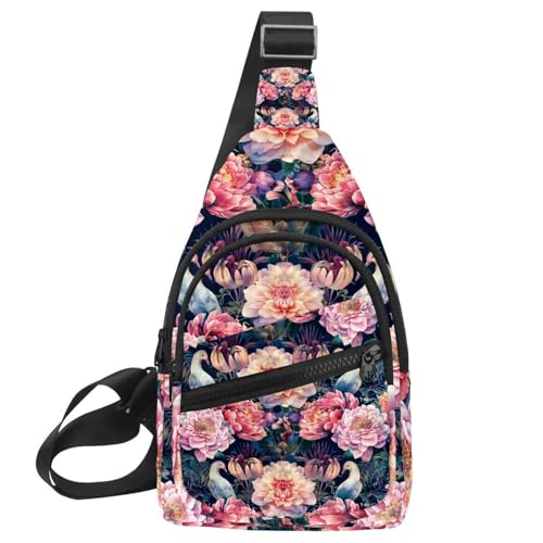 Riñonera cruzada de flores rosas para correr, entrenar y viajar con correa regulable